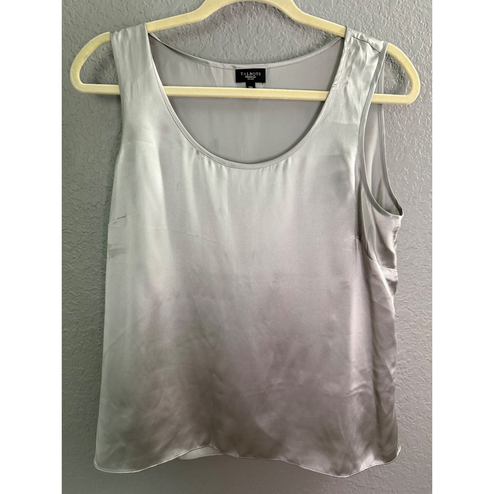 Talbots Petites Tank 100% Silk  Sz 14P Top Silver Grey Shell Suit Layer Luxury